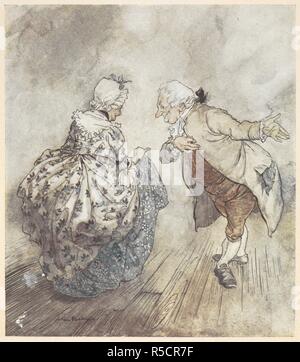 Ein altes Ehepaar in formelle Kleidung über zu tanzen. A Christmas Carol... Mit Ill. von Arthur Rackham. London; J.B. Lippincott Co. Philadelphia: Wiiliam Heinemann, 1915. ' Dann der alte Fezziwig stand heraus mit Frau Fezziwig." zu tanzen. Quelle: 012622 b. 37. gegenüberliegenden Seite 54. Autor: RACKHAM, Arthur. DICKENS, Charles. Stockfoto