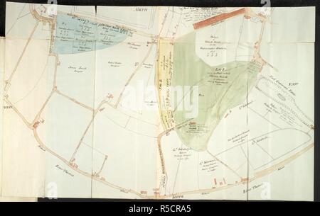 Die tothill Felder, Westminster. Pelham Papiere. England; ca. 1796-1803. [Gesamten] Plan der Tothill Felder, Westminster; zwischen der Millbank, und Westminster Abbey. Der Plan zeigt Rochester Zeile, Horseferry Road, und dem Standort der Armenhäuser" die fünf Schornsteine", wie Schädlingsbekämpfung - Häuser für die Opfer der Pest Bild von Pelham Papiere gebaut. Ursprünglich veröffentlicht in England produziert; ca. 1796-1803. . Quelle: Hinzufügen. 33122, f 51. Sprache: Englisch. Stockfoto