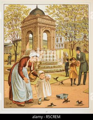 La Fontaine des Innocents, Paris. Eine Mutter und Kind Vögel. Farbe Abbildung kann von â € "im Ausland €™. Im Ausland. Marcus Ward & Co.: London, 1882. Quelle: 12810. d. 28 Seite 46. Sprache: Englisch. Thema: Kran, Thomas. Houghton, Ellen. Stockfoto