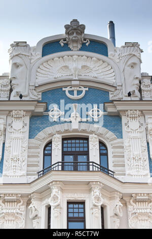 Lettland, Riga, Art Nouveau District, Gebäude eingehend 10 b Elizabetes Iela Straße, Mikhail Eisenstein-Architekt Stockfoto