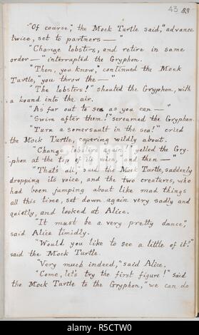 Die Lobster Quadrille. Alices Abenteuer im Wunderland unter der Erde []. England [Oxford]; 1862-1864. [Ganze folio] Text von Kapitel IV: ddie Mock Turtle und die Gryphon die Schritte der Lobster Quadrille zu Alice Bild von Alice's Adventures in Wonderland unter der Erde [] erklären. Ursprünglich veröffentlicht in England [Oxford] hergestellt; 1862-1864. . Quelle: Hinzufügen. 46700, f 43. Sprache: Englisch. Stockfoto