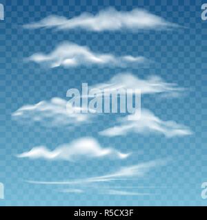 Transparente Gewitterwolken. Verschiedenen schönen weißen Rauch- und Cloud auf Transparenten Hintergrund für Blue Sky isoliert Stock Vektor