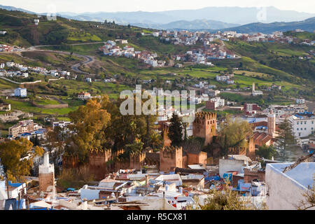 Blick über Chefchaouen, Marokko Stockfoto