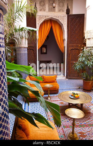 Riad Innenraum, Fes, Marokko Stockfoto