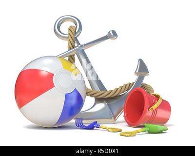 Stahl Anker, Beach Ball und Speichern von Riemen 3D Stockfoto