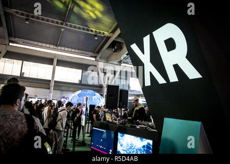 Barcelona, Katalonien, Spanien. 30 Nov, 2018. Die XRPitstop Logo ist während der Messe gesehen. Der Salon, Barcelona spiele World Fair, gewidmet dem Video Game Industry ihre wichtigsten Ausstellung in Barcelona präsentiert zwischen 29. November und 2. Dezember. Die Ausstellungshalle wird mehr als 194 ausstellenden Marken haben. Credit: Paco Freire/SOPA Images/ZUMA Draht/Alamy leben Nachrichten Stockfoto