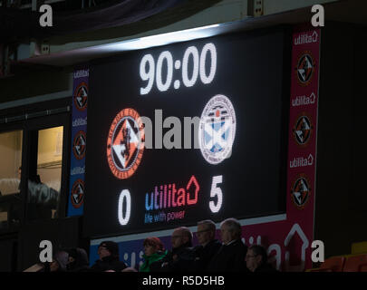 Tannadice Park, Dundee, Großbritannien. 30 Nov, 2018. Schottische Meisterschaft Fußball, Dundee United versus Ayr United; Anzeigetafel am Full Credit: Aktion plus Sport/Alamy leben Nachrichten Stockfoto