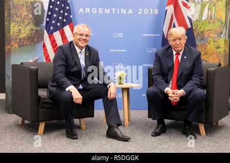 Buenos Aires, Argentinien. 1. Dezember, 2018. Buenos Aires, Argentinien. 30. November 2018. Us-Präsident Donald Trump bei einem bilateralen Treffen mit dem australischen Premierminister Scott Morrison am Rande des G20-Gipfels an der Costa Salguero Mitte November 30, 2018 in Buenos Aires, Argentinien. Credit: Planetpix/Alamy Live News Credit: Planetpix/Alamy leben Nachrichten Stockfoto