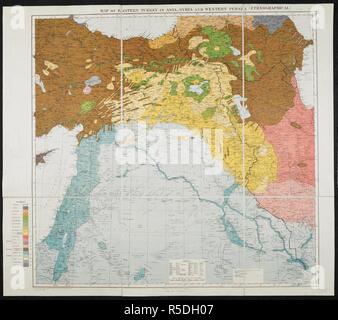 Eine ethnografische Karte der östlichen Türkei in Asien, Syrien und Persien. (Ethnographischen) Karte der östlichen Türkei in Asien, Syrien und Persien. Maßstab 1:2.000.000. 1910 [-1916]. Quelle: Karten 46990. (1.). Sprache: Englisch. Stockfoto