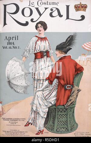 Mode Schild mit Kleidung für Frauen. Le kostüm Royal. New York, 1914. Quelle: Le kostüm Royal, April 1914, Band 18, Nr. 7, vordere Abdeckung. Stockfoto