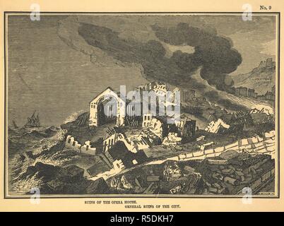 Ruinen der Oper. Allgemeine Ruinen der Stadt. Die Auswirkungen eines Erdbebens von Lissabon im Jahre 1775. . Beschreibung der Königlichen Thrashers In oder Music Hall: Albany Street, Regent's Park... Mit zahlreichen Abbildungen der Thrashers in Lissabon vor und nach dem Erdbeben in 1755. Projiziert und von Herrn W. Bradwell konzipiert. London: von J. Chisman, 1849 gedruckt. Quelle: RB.31. a) 23. (2) Nr. 9. Stockfoto