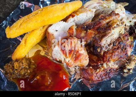 Jerk Chicken, Jerk Center, Boston Bay, Portland Parish, Jamaika, West Indies Stockfoto