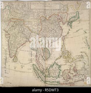 Eine Karte von Indien und China. Carte des Indes et de la Chine. Paris, 1705. Quelle: Karten K. Top. 115,4. Sprache: Französisch. Thema: L'Isle, Guillaume de. Stockfoto