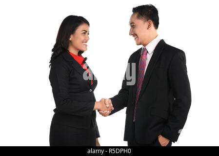 Der Mann und die Frau die Hand schütteln Stockfoto