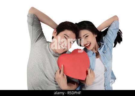 Portrait von Mann und Frau mit roten Herzen Stockfoto