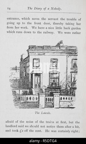 Die Lorbeeren', die Pooters" in oberen Holloway. Abbildung für dieses Englische comic Roman in der Londoner Vorstadt. . Das Tagebuch einer Niemand [nachgedruckt, mit Ergänzungen von Punch] mit Illustrationen von W Grossmith]. Bristol: J.W.Arrowsmith, [1892]. Quelle: 012314.f 25 Seite 14. Autor: Grossmith, George. Grossmith, Weedon. Stockfoto