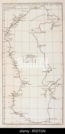 Eine Karte des Kaspischen Meeres. Essai d'une nouvelle Carte de la Mer Caspienne. 1754. Quelle: Karten K. Top. 114.54. Sprache: Englisch. Thema: D'Anville. Stockfoto