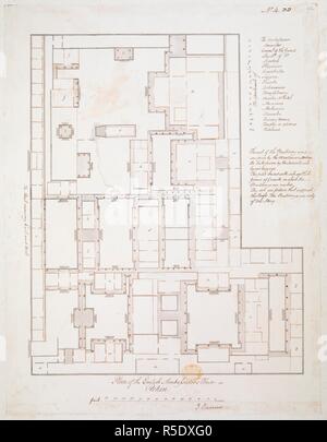 Ein Plan, der englische Botschafter (Herr Macartney) Haus in Pekin; von Sir John Barrow, Bart., auf einer Skala von 30 Fuß zu einem Zoll gezeichnet. . Eine Sammlung von 80 Ansichten, Karten, Porträts und Zeichnungen zur Veranschaulichung der Botschaft geschickt zu China unter George, Earl von Macartney, 1793; hauptsächlich gezeichnet von William Alexander, einige von Sir John Barrow, Bart., einige von Sir Henry Woodbine Pfarrei, und ein von William Gomm. Viele von ihnen sind in Sir George Staunton's Erzählung von der Botschaft, im Jahr 1797 veröffentlichten eingraviert. 1793-1794. Frau 1 w. 4 x 1 W. 1.; 41 x 33 cm.; Maßstab 1:360. 30 Fuß zu einem Zoll. Quelle Stockfoto