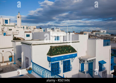 Tunesien, Sidi Bou Said, erhöhten Blick auf die Stadt Stockfoto