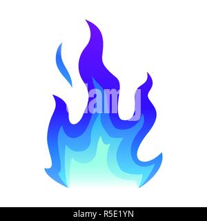 Blue Fire Symbol Flachbild Feuer Flamme Vector Illustration. blaue Flamme oder Lagerfeuer isoliert auf weißem Stock Vektor