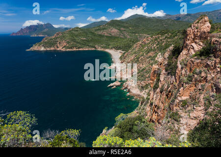 Frankreich, Korsika, Departement Corse-du-Sud, Korsika West Coast Region, Golfe de Girolata Golf, erhöht, Ansicht Stockfoto