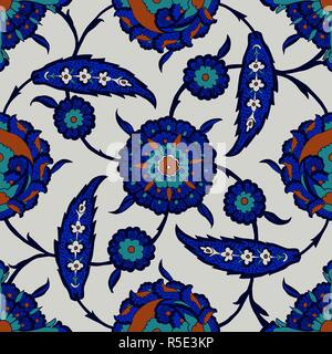 Iznik nahtlose Muster. Ethnische Türkische floral cobalt blue Ornament mit wunderschönen stilisierten Blumen auf ecru Hintergrund. Stock Vektor