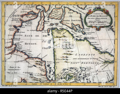 Karte von der Hudson Bay, auf die allgemeine Geschichte der Reisen/Carte de la Baye de Hudson zu dienen, pour servir à l'histoire général des voyagesca. 1703-1772 Quelle: UBC Bibliothek Stockfoto