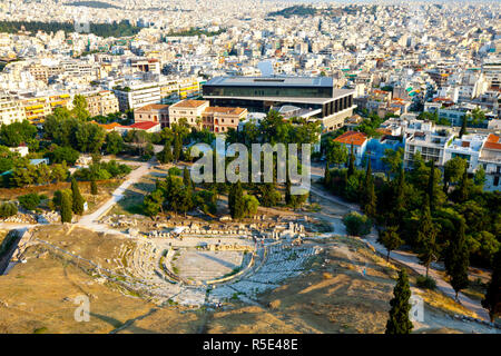 Neue Acropplis Museum & Ort Übersicht von der Akropolis, Plaka, Athens, Griechenland Stockfoto