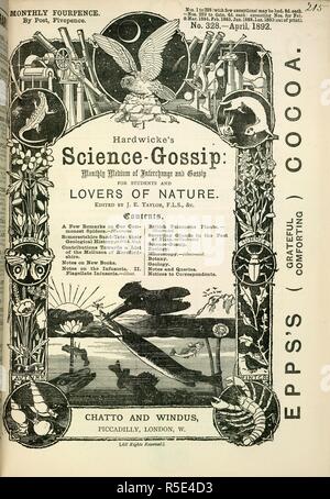 Bebilderte Inhaltsverzeichnis der Ausgabe 328, April 1892. Hardwicke's Science - Klatsch: Eine illustrierte Medium der Interchange und Klatsch für Studierende und Liebhaber der Natur. London: Robert Hardwicke, 1866. Quelle: S. S. 1979 Nr. 328, XXV. Sprache: Englisch. Stockfoto