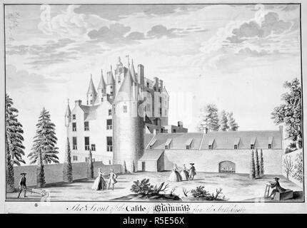 Glamis Castle. Eine Ansicht, die sich in der indischen Tinte, der Burg von Glammis, w.Ca. 1746. Eine Ansicht, die sich in der indischen Tinte, der Burg von Glammis, aus dem Südosten; Frau 1f. x 8 1/2 in.; 30 x 22 cm. Bild aus einer Ansicht, in Tusche, der Burg von Glammis, vom Südosten, gezeichnet von John elphinstone.. Ursprünglich publiziert/Produzierte in Ca. 1746. . Quelle: Maps.K.. 49.23. ein. 6. Sprache: Englisch. Stockfoto