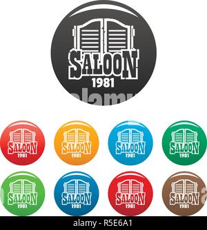 Saloon texas Icons Set 9 Farbe Vektor isoliert auf Weiss für jedes Design Stock Vektor