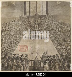 Graviert Ansicht des Unterhauses in der Sitzung am 12. Februar 1623. Papiere in bezug auf das Parlament, 1623-1624. England; 1623. Quelle: Harley 159, ff3v-4. Sprache: Englisch. Stockfoto