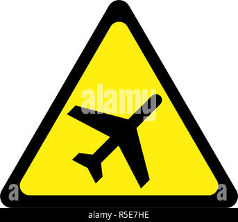 Gelbes Warnschild mit dem Flugzeug Symbol Stockfoto