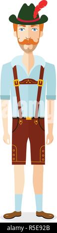 Deutscher Cartoonpreis oktoberfest Mann in traditioneller Tracht flachbild Vector Illustration auf weißem EPS 10 isoliert Stock Vektor