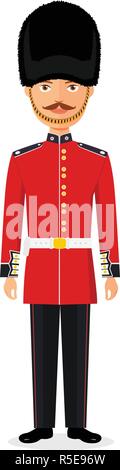 Queen's Guard Illustration vektor Mann in traditioneller Uniform britischer Soldat auf weißem Hintergrund Stock Vektor