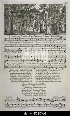 "Die Reize der Dishabille, oder Neue Tunbridge Wells im Islington'. Ein gedrucktes Notenblatt mit Lyrics. Die musikalische Entertainer, etc. London: Gedruckt für... Charles Corbett, [1740]. Quelle: K.10.b. 12. (1), Seite 42. Sprache: Englisch. Autor: BICKHAM, George. Stockfoto