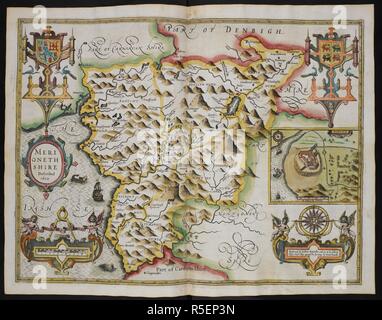 1610 Merionethshire beschrieben. Eine Karte von Merionethshire; Einfügung, die Stadt Harlech. Das Theater des Reiches von Großbritannien. London: John Sudbury & George demütig, 1611. Quelle: Karten C.7. C.20. (2.), w.117. Thema: Geschwindigkeit, John. Stockfoto