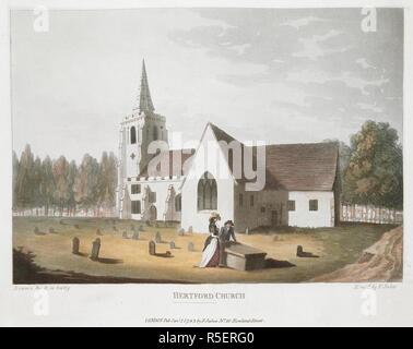 Zahlen Stand von einem Grab auf dem Friedhof der All Saints' Church, Hertford; die Kirche hinter sich. HERTFORD KIRCHE. LONDON: Pub 1 Jan 1793 von F. Jukes Nr. 10 Howland Street., [1. Januar 1793]. Aquatinta und Ätzen mit hand-Färbung. Quelle: Karten K. Top. 15,53. a. Sprache: Englisch. Stockfoto