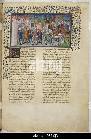 Miniatur der triumphierenden Eintrag von Alexander in Babylon. Historia de proelis in einer französischen Übersetzung (Le Livre et le vraye hystoire du Bon roy Alixandre). Frankreich, Zentrale (Paris); c. 1420. Quelle: Royal 20 B.XX, f 84. Sprache: Französisch. Stockfoto