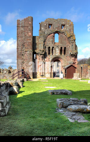 Ruinen der Abtei, Lindisfarne, Holy Island, Northumberland, North East England, UK Stockfoto