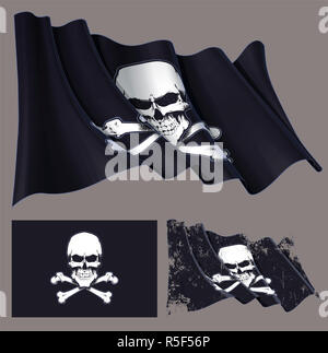 Wehende Piratenflagge Schädel und Knochen Stockfoto