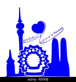 Nach München Beerfestival mit einer Silhouette von München willkommen - Abbildung Stockfoto