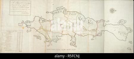 Eine Karte der Insel von Giga. Eine Karte der Insel Giga verorten im auenland von Argyll und Königreich Schottland gehörenden Roger Mc: Neil von Taynish Esq. r und von seiner Ernennung im Juni 1747 befragt. [Gigha?]: Von Stephen McDougal, [ca. 1747]. Beigetreten und auf Leinen, Manuskript, Feder und Tusche mit Aquarell über Bleistift gelegt. Quelle: Karten K. Top. 49.37.1. Sprache: Englisch. Stockfoto