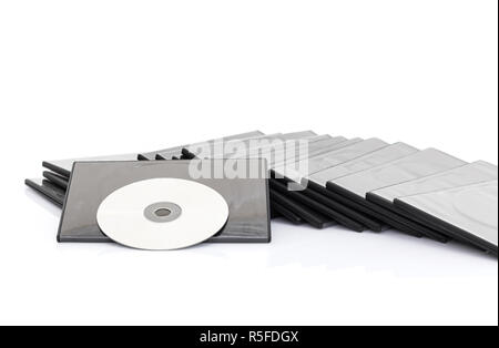 DVD-Box mit Cd auf weißem Hintergrund Stockfoto