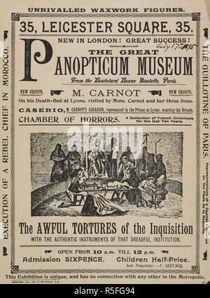 Waxwork Zahlen zum Panoptikum Museum, Westminster. Kammer des Schreckens... Die furchtbaren Qualen der Inquisiton â €¦. [London]: Beechings, Ltd., 174 im Strang, W.C., 1795. Quelle: Evan. 725. Sprache: Englisch. Stockfoto