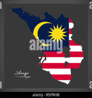 Selangor Malaysia Karte mit malaysische Nationalflagge illustration Stockfoto