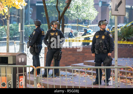 Portland, OR/USA, 17. November 2018: Mehrere Ministerium für Heimatschutz (DHS) Polizisten in der Innenstadt politische Kundgebung. Stockfoto