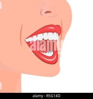 Mund mit weißen Zähnen öffnen. Schnee-weißen Lächeln. Ober- und Unterkiefer. Das Bild für Stomatologie mit Gesunde und glatte Zähne. Flache isolierte Vektor illu Stockfoto