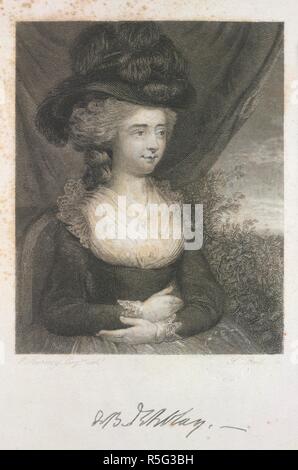 Madame D'Arblay. [Eine Sammlung von graviert und Lithographierten Portrai. [1610?-1860?]. Fanny (Frances) Burney (1752-1840). Englische Schriftsteller und tagebuchschreibers. Portrait. Bild von [eine Sammlung von graviert und Lithographierten Porträts von Englisch poetesses; von F.J.Stainforth, zusammen mit ein paar Autogramm Buchstaben, etc.]. Ursprünglich veröffentlichte/in [1610 produziert?-1860?]. . Quelle: 1876. f 22, 14. Sprache: Englisch. Stockfoto