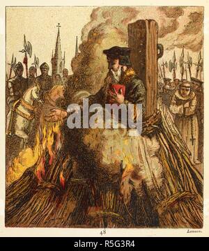 "Die Verbrennung von Cranmer." Thomas Cranmer (2. Juli 1489 â € "21. März 1556) war ein Führer der englischen Reformation und Erzbischof von Canterbury. Nach dem Beitritt der Römisch-katholischen Maria I, Cranmer vor Gericht wegen Landesverrats und Ketzerei. Cranmer wurde auf dem Scheiterhaufen verbrannt wurden, zu einem der drei Oxford Märtyrer des Anglikanismus. Bilder der englischen Geschichte. Von den frühesten Zeiten bis zur Gegenwart. Mit 93 Abbildungen in Farbe gedruckt von Kronheim. George London: Routledge & Söhne, [1868]. Quelle: 9505. ff.6 Bild 48. Sprache: Englisch. Stockfoto